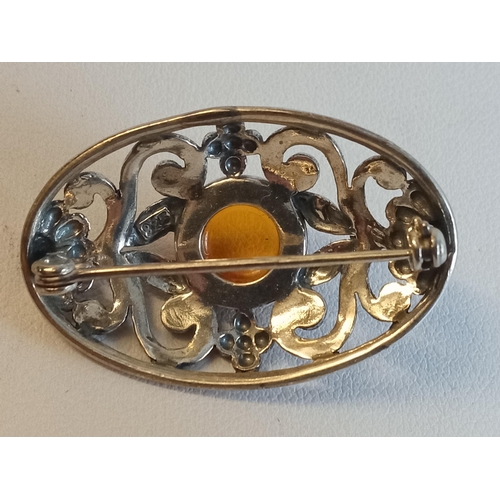 25 - Silver & Amber Brooch