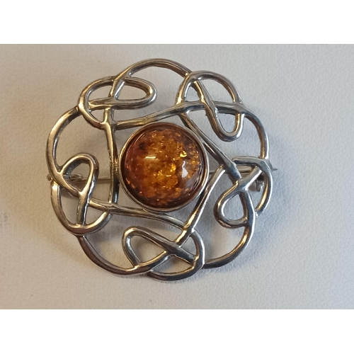 26 - Silver & Amber Brooch