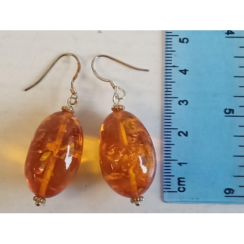 31 - Nice Pair of Large Silver Amber Droplet Earrings