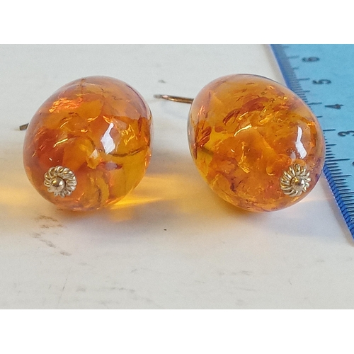 31 - Nice Pair of Large Silver Amber Droplet Earrings