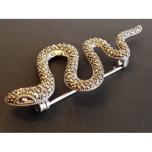 33 - Silver & Marcasite Snake Brooch