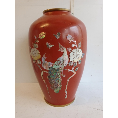 64 - Inlaid Mother of Pearl Cloisonne Style Vase