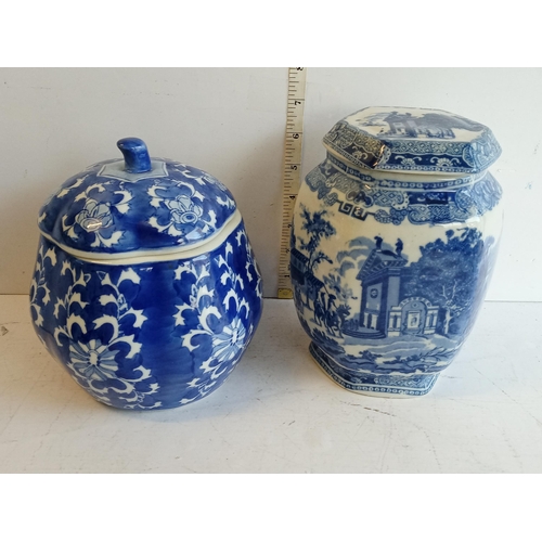 76 - 2 Blue & White Lidded Jars