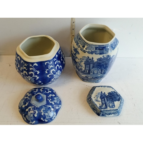 76 - 2 Blue & White Lidded Jars