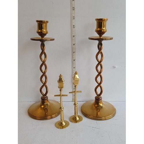 78 - Pair of Brass Candle Sticks & 2 Snuffers