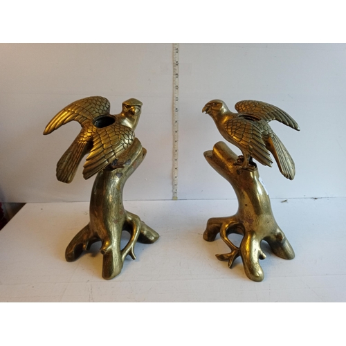 192 - Antique Pair of Heavy Bronze Eagle Stands, ( Believed to be Samurai Sword Stand) with Intricate Chai... 