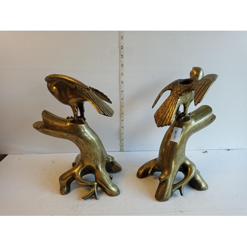 192 - Antique Pair of Heavy Bronze Eagle Stands, ( Believed to be Samurai Sword Stand) with Intricate Chai... 