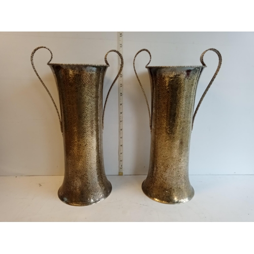 110 - Pair of Art Deco Plated pewter 2 Handle Vases, Large