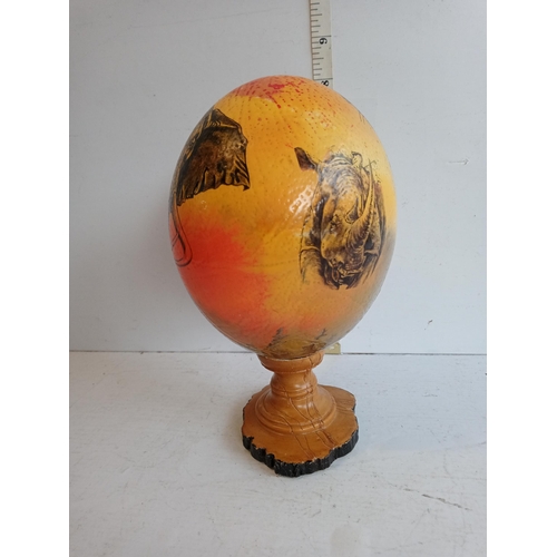 123 - Nicely Decorated Ostrich Egg on Wood Stand