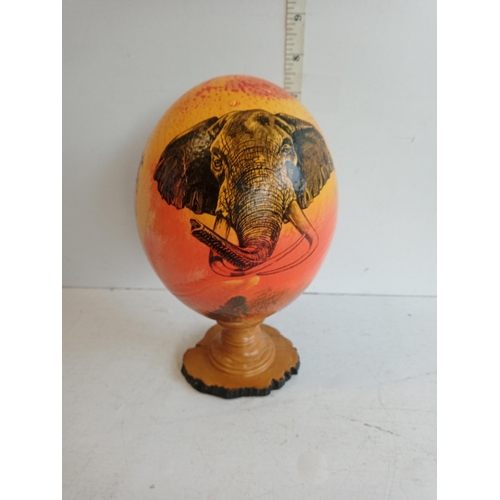 123 - Nicely Decorated Ostrich Egg on Wood Stand