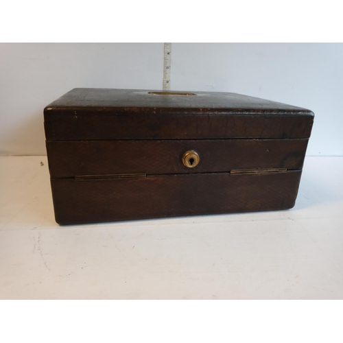 153 - Beautiful Leather Bound Fitted Writing Slope with Original Paper & Inkwells. Lovely Piece