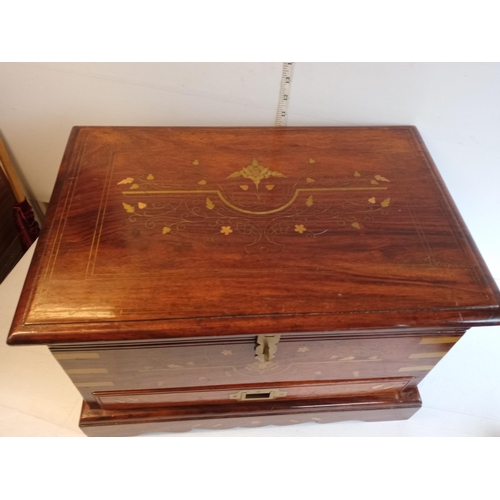 155 - Beautiful Mahogany Inlaid Brass Banding Treasure Trunk. Beautiful Condition.
Collection Only