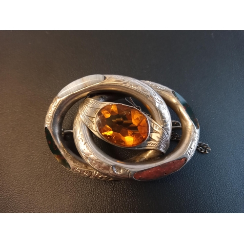 292 - Silver ,Amber & Agate Scottish Brooch