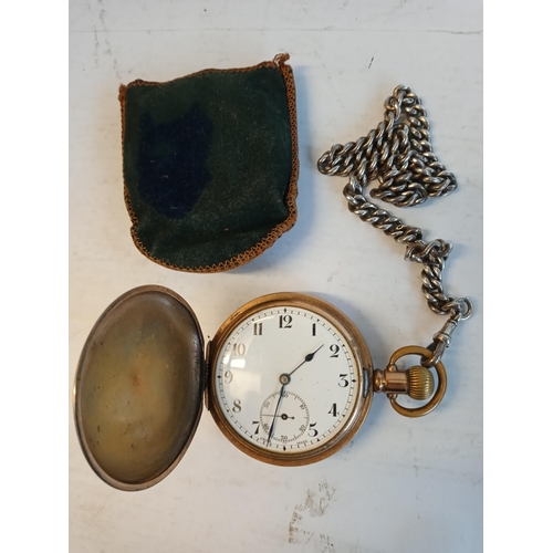 296 - Full Hunter Pocket Watch in Working Order with Silver Albert