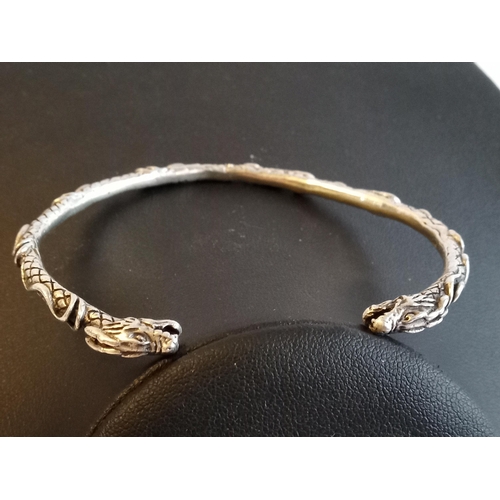 35 - Silver Bangle with Dragon Decoration