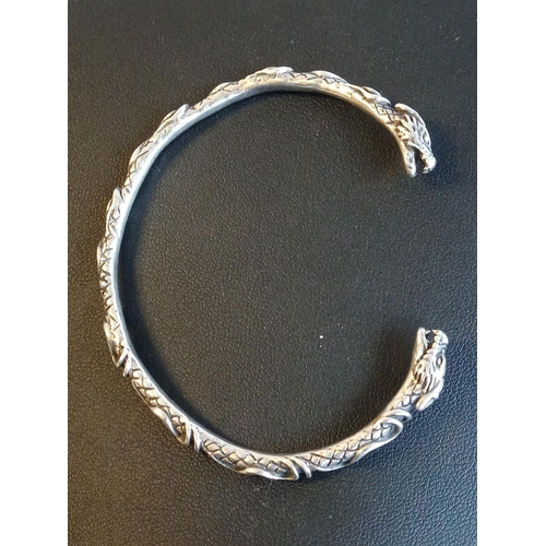 35 - Silver Bangle with Dragon Decoration