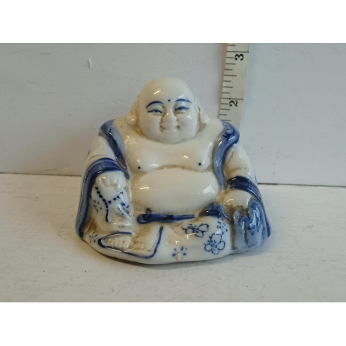 48 - 19th Century Signed Blue & White Pottery Buddha