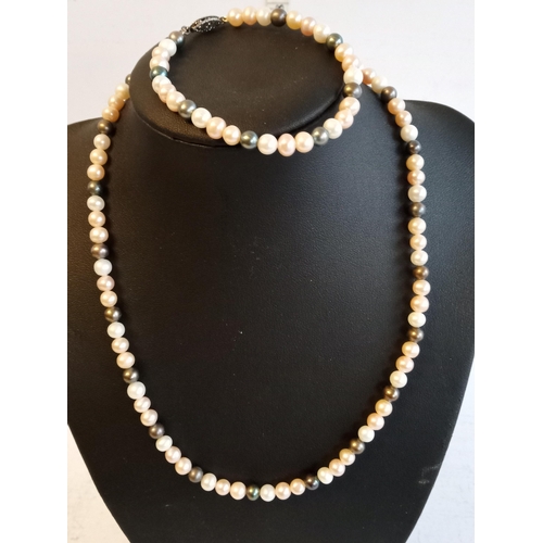 50 - Pearl Necklace & Bracelet Set with Silver Mounts