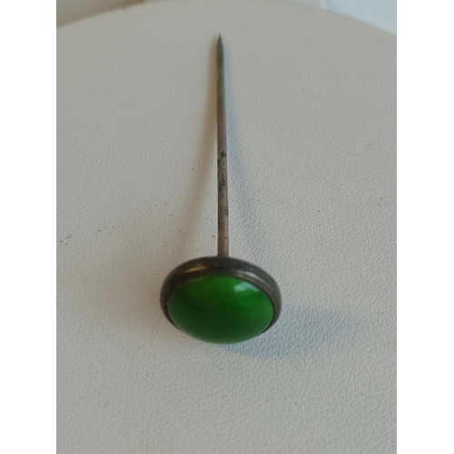 60 - Silver & Green Stone Stick Pin