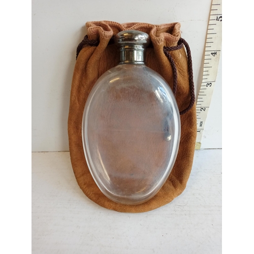 14 - Vintage Hip Flask with Pill Compartment in Leather Case