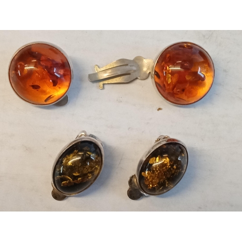 186 - 2 Pairs of Silver & Amber Earrings, slight damage