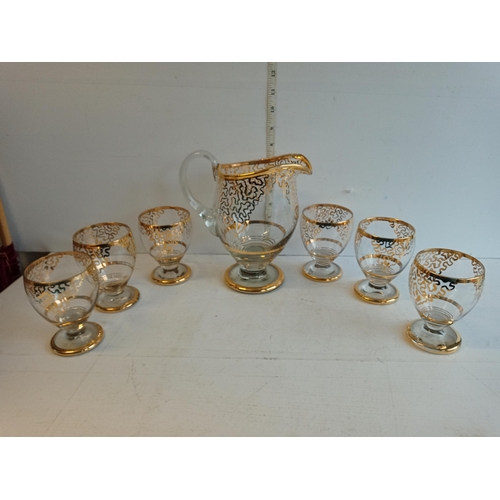 242 - Gold Guilt Glass 6 Serving Lemonade Set, Collection Only