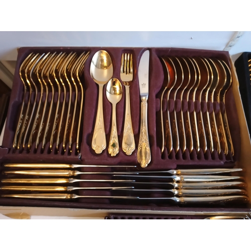 288 - Lovely Hartvergoldet SBS 24ct Gold Plate Accents Cutlery Set, Few pieces missing.