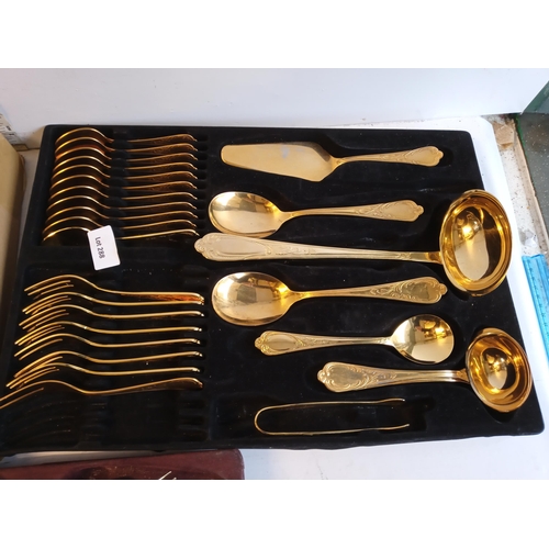 288 - Lovely Hartvergoldet SBS 24ct Gold Plate Accents Cutlery Set, Few pieces missing.