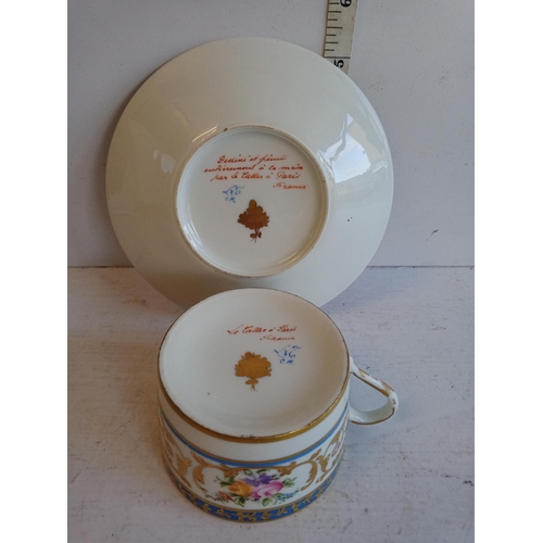 32 - Beautifully Hand Painted French Cup & Saucer