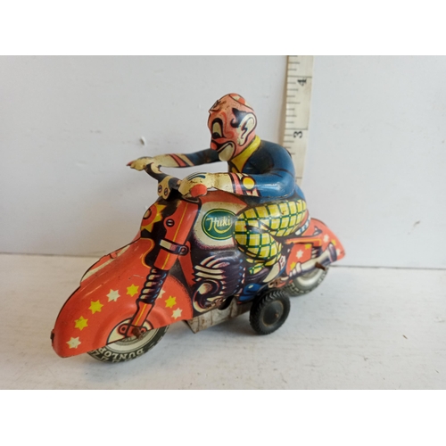 35 - Rare Tin Plate Circus Clown Motorbike & Rider