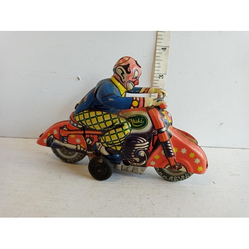 35 - Rare Tin Plate Circus Clown Motorbike & Rider