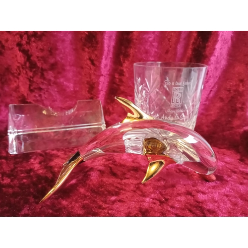 31 - Waterford Paper Weight, Glass Dolphin & a Crystal Tumbler