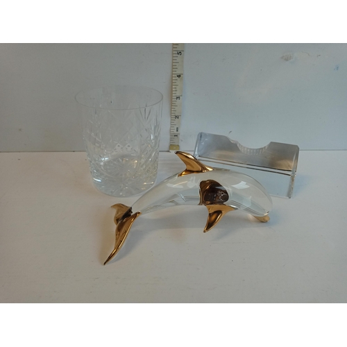 31 - Waterford Paper Weight, Glass Dolphin & a Crystal Tumbler