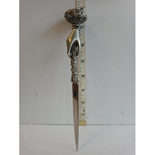 2 - Very Ornate White Metal Hand Painted Letter Opener