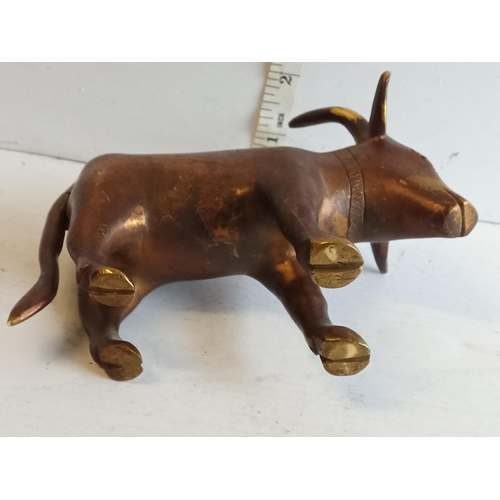 216 - 19th Century Indian Bronze Sacred Bull/Cow with Glass Eyes and Lovely Patina