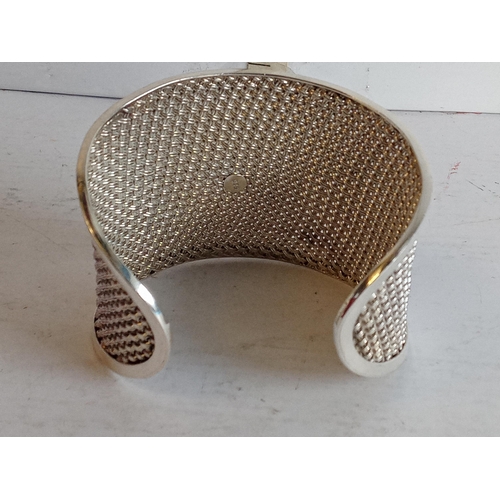 120 - Heavy Solid Silver Mesh Cuff Bangle