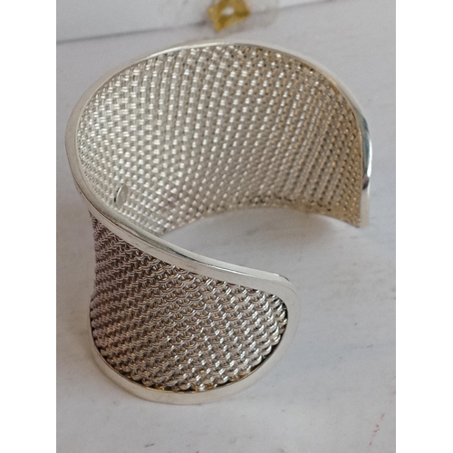 120 - Heavy Solid Silver Mesh Cuff Bangle