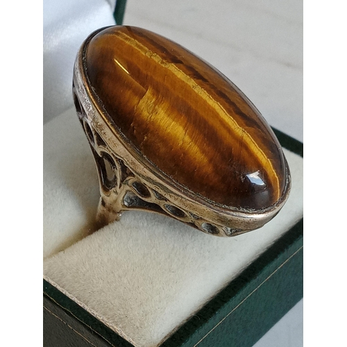 125 - Silver & Tigers Eye Ring,size N 1/2