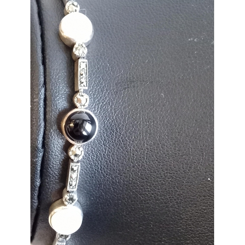 126 - Silver, Onyx & Pearl Bracelet