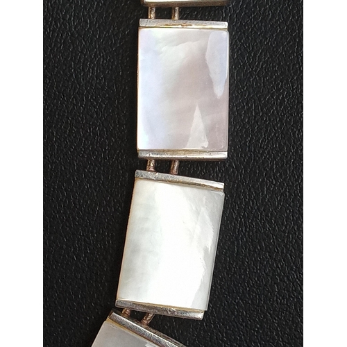 127 - Silver & Mother of Pearl Square Link Necklace