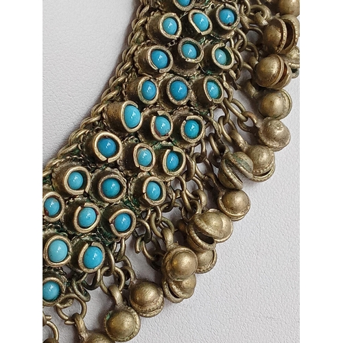 146 - Rare Indian Antique White Metal/Silver & Turquoise Necklace, Lovely Piece