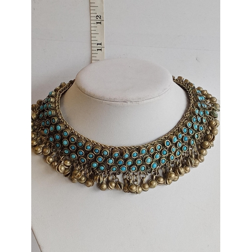 146 - Rare Indian Antique White Metal/Silver & Turquoise Necklace, Lovely Piece