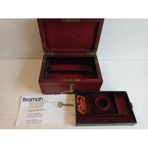 142 - Beautiful Jewellery Box with Bramah Lock & key