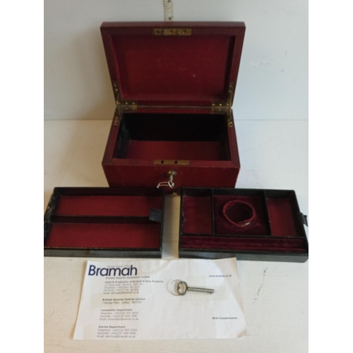 142 - Beautiful Jewellery Box with Bramah Lock & key