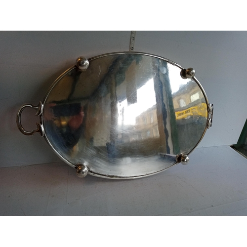 188 - Very Heavy Silver Plated Walker & Hall Gallery Tray with Bun Feet