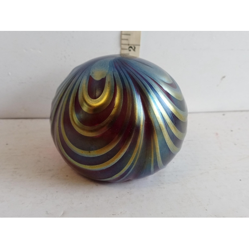 106 - Iridescent Paper Weight, Signed. Possibly Isle of White