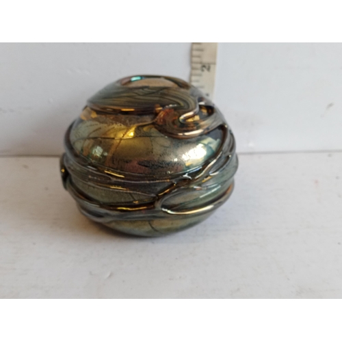 107 - Iridescent Paper Weight, Signed. Possibly Isle of White