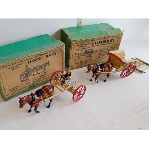 110 - Britain's 1920's Lead Farm 4F Tumbrel Cart &  Britain's Horse Rake. Both are in Original Boxes