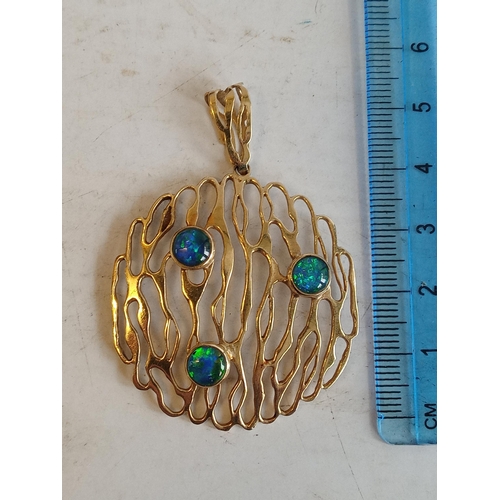 18 - Retro Tree of Life 9ct Gold Pendant Set with Black Opals