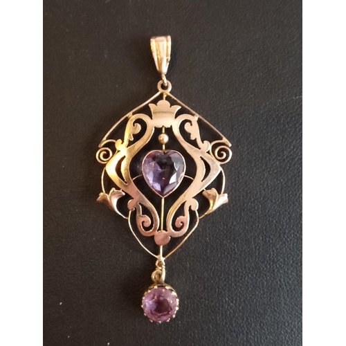 21 - Victorian Art Nouveau 9ct Gold Pendant set with Amethysts